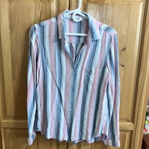Bella Dahl Anthropologie Frayed Hem Striped Button Down Shirt Top